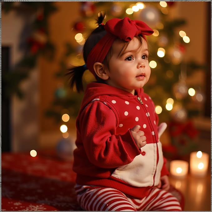 Baby Girl Bows Newborn Headband 0-6 Months Infant Big Bows for Birthday/Baby Shower/Photography/Baby Gifts (Red&Green)