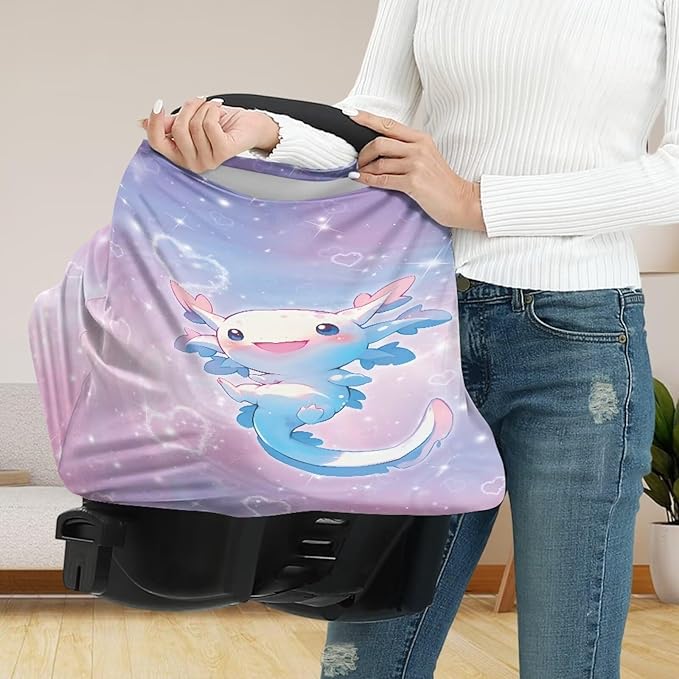 GIFTPUZZ Axolotl Print Soft & Breathable Stretchy Car Seat Cover for Babies - Multi-Use Nursing & Breastfeeding Canopy for Baby Boys - Ideal for Shopping Carts, High Chairs, and Strollers