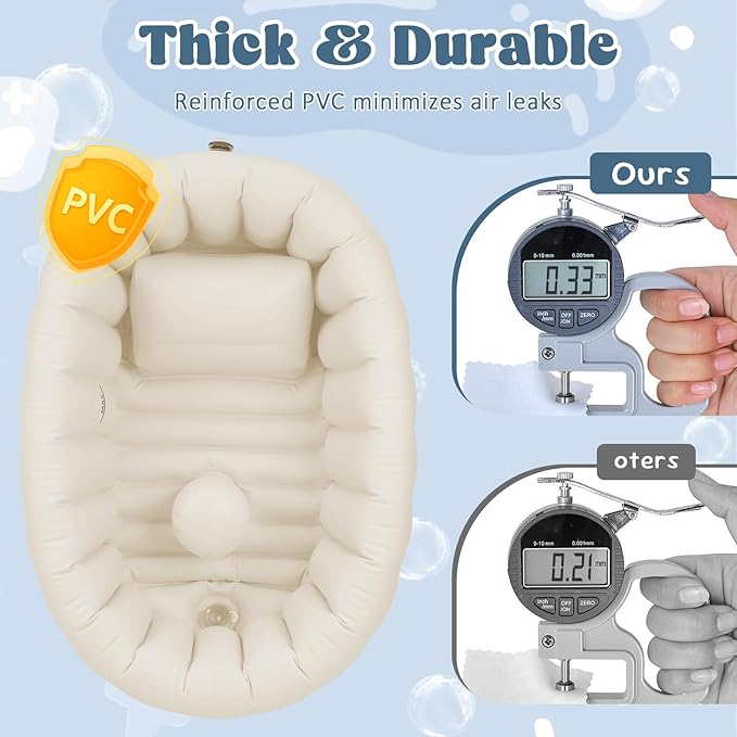Inflatable Baby Bathtub, Collapsible Baby Bath Back Support, Portable Newborn Travel Bath tub with Drain Hole, Foldable Baby Bath Tubs for Infant to Toddler 0-24 Months (White)