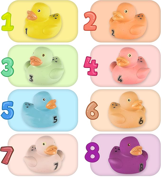 Bath Toys for Toddlers 1-3, 8 Pcs No Hole Wheat Straw Rubber Ducks, Christmas Stocking Stuffers Gifts for Boys & Girls 6-12 Months, Floating Baby Bath Toys for Sensory Learning & Education