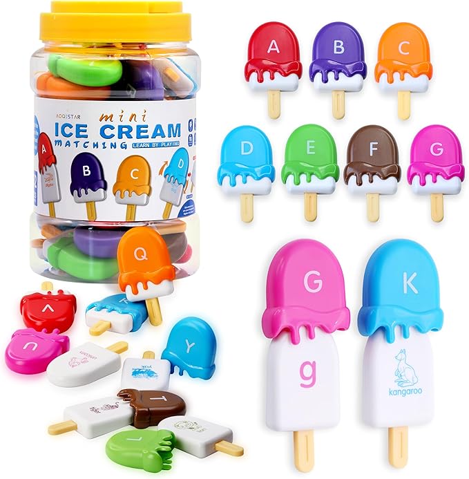 USATDD ABC Alphabet Learning Toys Alphabet Popsicles Animal Matching Toy Uppercase Lowercase Preschool Learning Activities Montessori Toys Easter Gifts for Kids, 52 Pcs