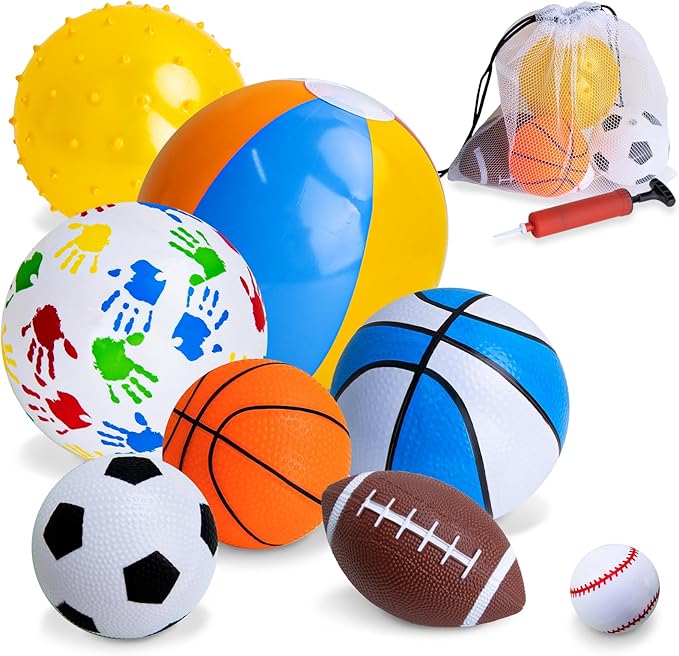 Balls for Toddlers 1-3,Toddler Sports Toys,Set of 7 Kids Ball Soft Foam Baby Sports Balls- Soccer Ball Basketball Baseball Rugby Bounce Ball Playground Indoor Outdoor Toys Gifts,with Free Bump/Bag