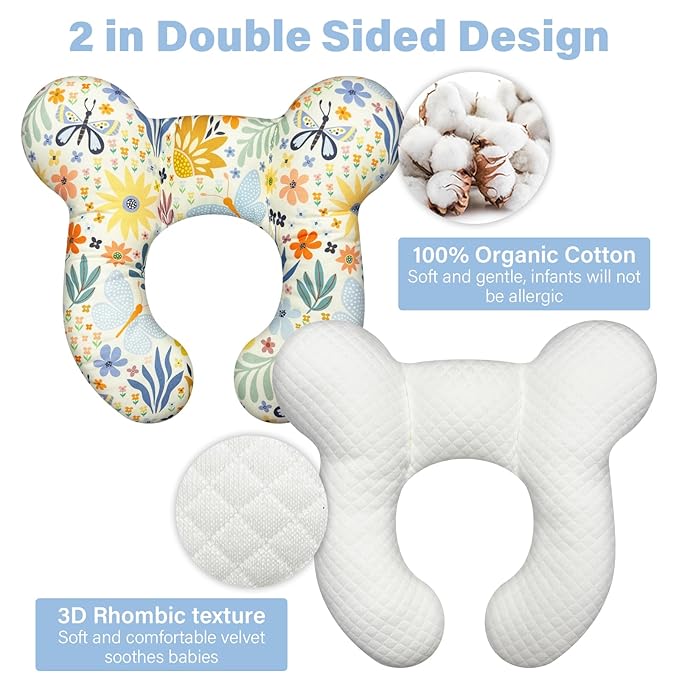 Baby Neck Pillows - Upgraded Toddler Travel Cushion for Toddler Head and Neck, Infant Neck Pillow for Car Plane Stroller Pushchair - Flower A