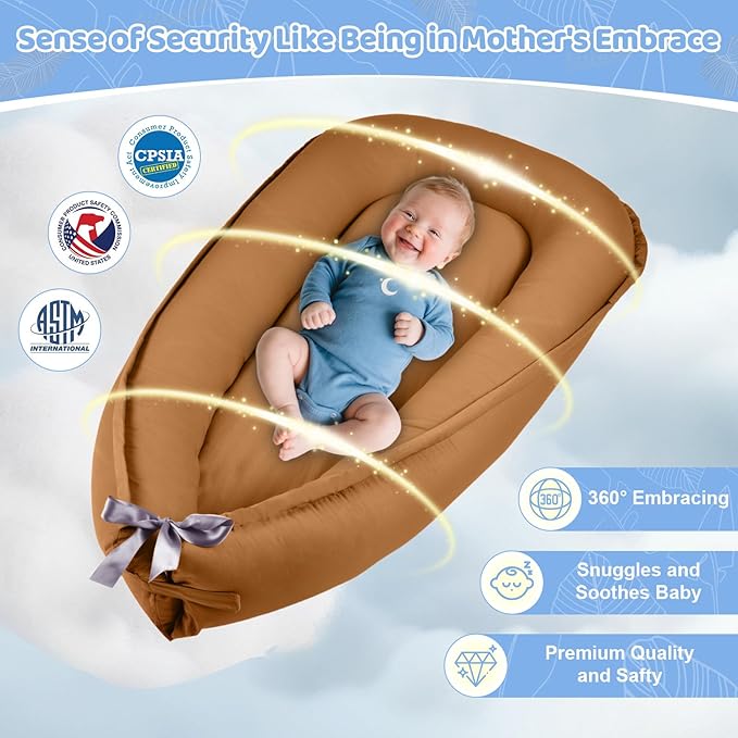 Baby Lounger, Baby Lounger for Newborn 0-24 Months, Premium Soft & Breathable Infant Lounger, Pure Cotton Baby Nest for Boys & Girls, Portable Newborn Lounger for Travel and Home.