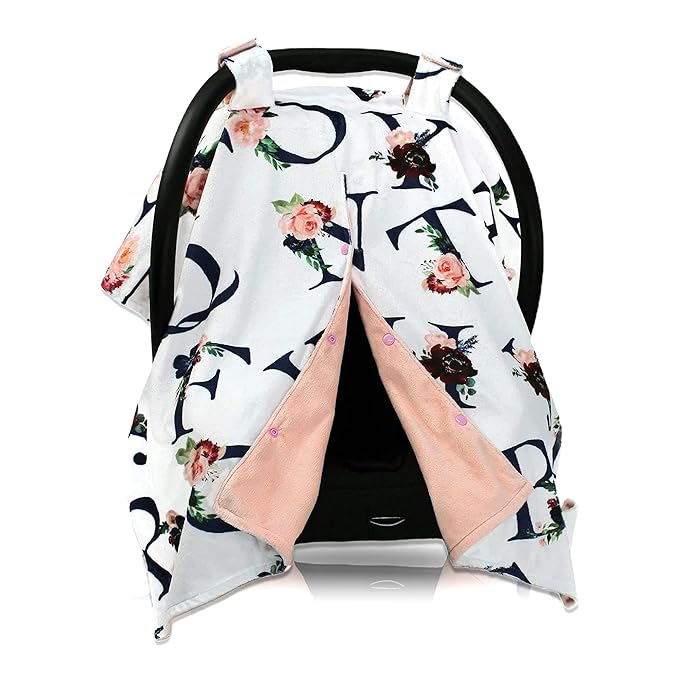Dear Baby Gear Baby Car Seat Canopy Snap Button Opening - Carseat Canopy for Daily Use - Cover for Newborn Car Seats - Stylish Nursing Cover - Floral Alphabet/Blush Smooth, 40" x 30"