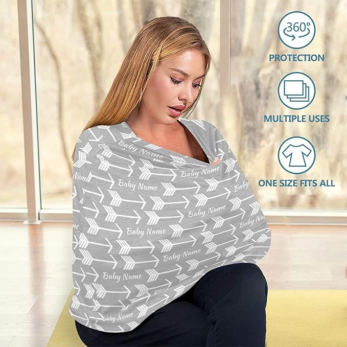 Personalized Arrow Baby Car Seat Covers with Name, Custom Nursing Cover Breastfeeding Scarf Soft Breathable Stretchy Coverage, Infant Stroller Cover for Boys Girls