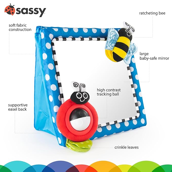 Sassy Tummy Time Floor Mirror, Developmental Baby Toy, Newborn Essential, Great Shower Gift, 0+ Months (Pack of 12)