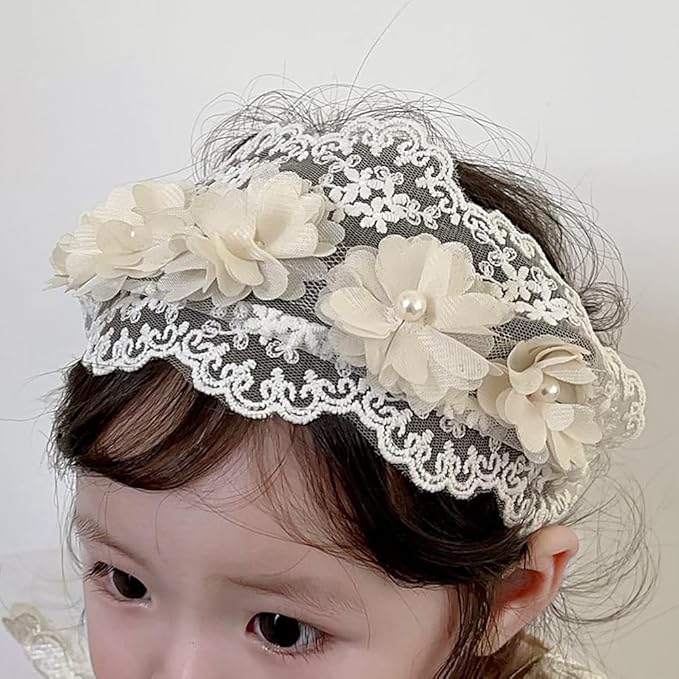 White Lace Flower Headband for Baby Girls Toddler Christening Baptism Hairband Soft Lace Floral Birthday Party Hair Accessories for Newborn Infants Kids (Style 12, One size)