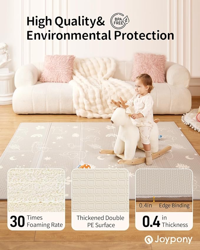Joypony Baby Play Mat, 50 x 50 Inch Foldable Play Mats for Babies and Toddlers, Waterproof & Anti-Slip Portable Baby Floor Mat for Playpen with Travel Bag