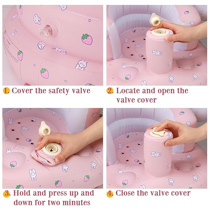 AirSwim Inflatable Baby Seat with Detachable Canopy and Built-in Pump, Inflatable Baby Chair for Babies 3 Months and Up, Sit Me Up Chair for Outdoor Indoor, Bumbo Seat for Infants, Strawberry