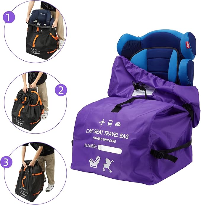 Clearworld Car Seat Travel Bag for Air Travel, Durable Gate Check Bag for Airport,Foldable Baby Stroller Travel Carry Bag, Fits Car Seats, Infant Carriers & Booster,Universal Size(Purple)