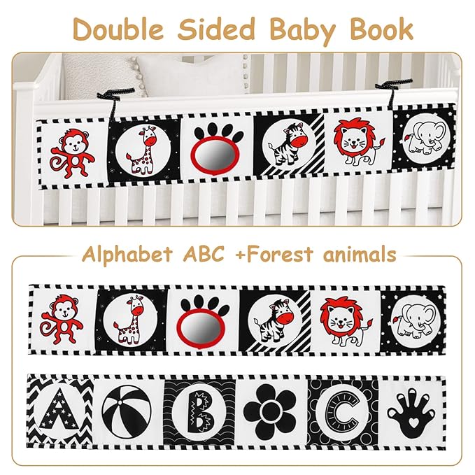 Vicloon Black and White High Contrast Baby Toys, Soft Baby Book for Newborn 0-3-6-12 Months, Infant Tummy Time Toys, Early Education Sensory Toys, Visual Stimulation Folding Cloth Book for Boys Girls