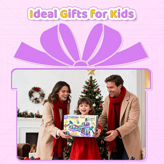 Whack Mole Game for Toddlers, Toys for 3-12 Year Old Girls Boys, Interactive Educational Multiplayer Toys with 3 Modes & 3 Hammers, Sound & Light, Birthday Xmas Gifts for 3 4 5 6+ Year Old Girls Boys