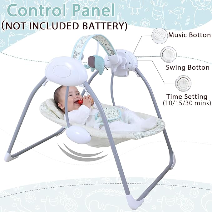 Baby Swing for Infant,Newborn Swing with Music,5 Speed Levels,Timing Setting,Soft Cushion,Foldable Infant Swing for Indoor Outdoor Use 0-9 Months