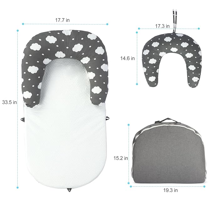 Portable Baby Lounger & Tummy Time with Zip-Up Carry Bag, Infant Support Cushion for Newborns to Toddlers (Cloud)