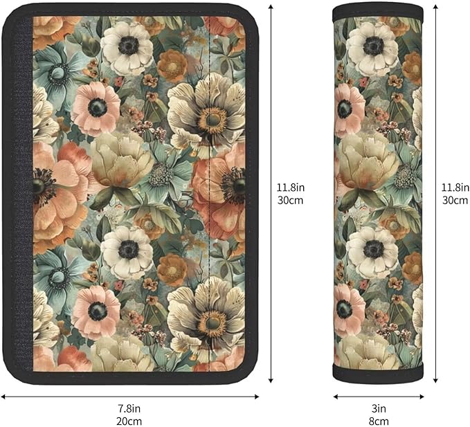 2PCS Car Seat Belt Cover Boho Flower Cute Safety Seatbelt Shoulder Strap Covers Floral Breathable Soft Harness Pad Protect Rustic Vintage Seat Belt Cushion