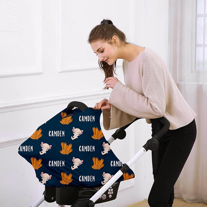 Personalised Infant Car Seat for New Parents - Baby Carseat Cover, Breast Feeding Cover, Dark Green Print Multi-Function pad for Boys Girls Toddlers - Christmas Gift for Parent Babies(27"x29")