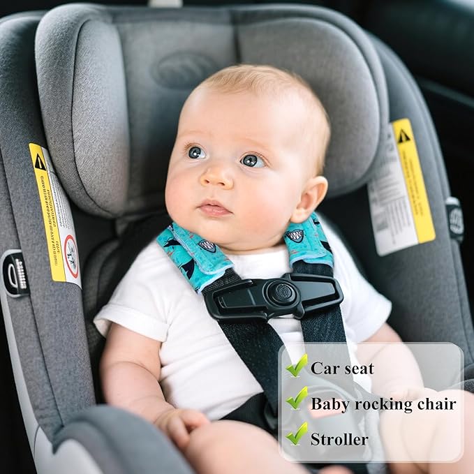2-Pack Car Seat Strap Covers, Infant Seatbelt Covers, Velvety Soft Double-Sided Use Car Seat Shoulder Strap Pads for Infant Toddler, Blue Shark Pattern