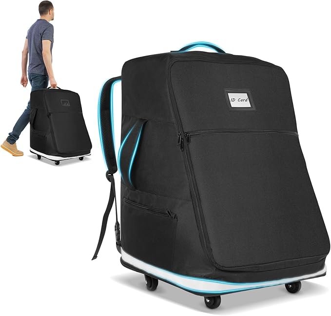 Powerty Car Seat Travel Bag for Airplane with Swivel Wheel, Extendable Height Padded Carseat Travel Backpack Large Storage Bag, Baby Infant Booster Seat Bags for Air Travel