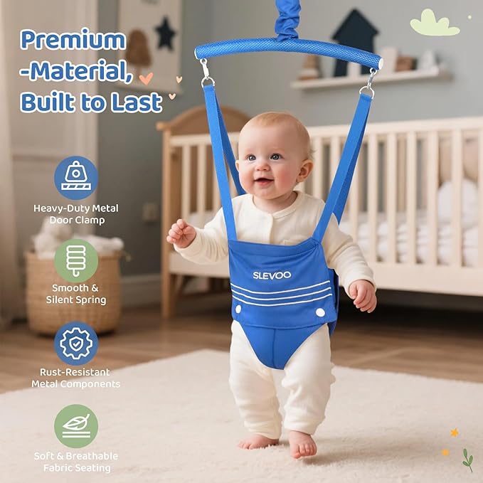 Slevoo Baby Jumper, Baby Doorway Jumper for Babies 6-12 Months, with Easy to Use Clamp and Adjustable Strap, Blue