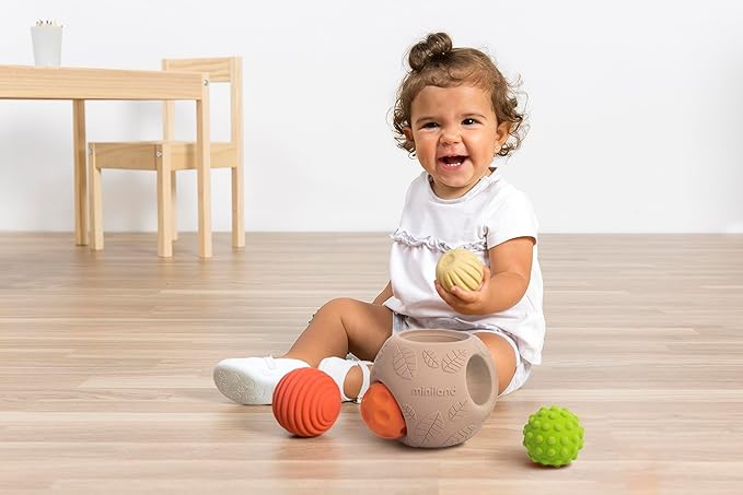 Miniland Sensory Balls, Babies Birth to Toddlers Age 4, Natural Rubber Latex, Soft Teething Toys, Easy Grip Play, Textured, Colors Multi-Sensory Stimulation, Motor Skill Development