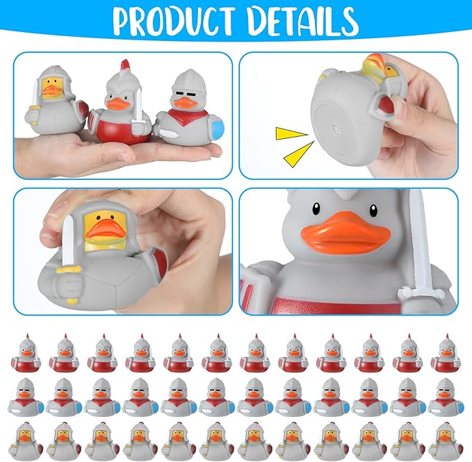 Sotiff 36 Pcs Medieval Rubber Duckies Knight Character Funny Military Rubber Ducks for Carnival Birthday Theme Decor Supplies