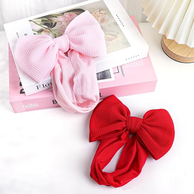 YanJie Baby Girl Headbands - Nylon Bow Hair Accessories for Newborn Infants, Toddlers (0-6 Months) - Red, Pink