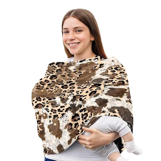 Wanyint Cow Print Leopard Print Car Seat Covers for Babies Girls Boys, Stretchy Carseat Canopy Soft Baby Breastfeeding Nursing Scarf Infant Stroller Cover