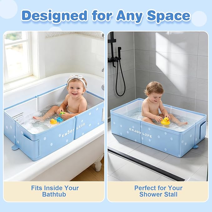 Toddler Bath Tub for Shower, Foldable Baby Bathtub, Portable Kids Bathtub & Collapsible Bathtub for Toddlers 1-8, Infant Newborn, Travel Baby Bath, Bañera para Bebé, Blue