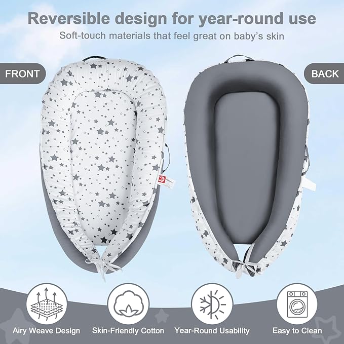 Baby Lounger for Newborn 0–24 Months, Portable Infant Seat with Ergonomic Support, Breathable Cotton Baby Chair for Tummy Time, Diaper Changes, and Travel Use (Stellar)