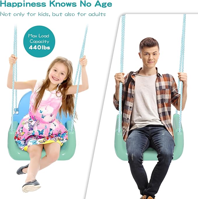 RedSwing 3-in-1 Baby Swing Seat, Toddler Swings, Anti-Flip Snug & Secure Detachable Infants to Teens Kids Swing Seat for Outside Playground, Blue Green Pink