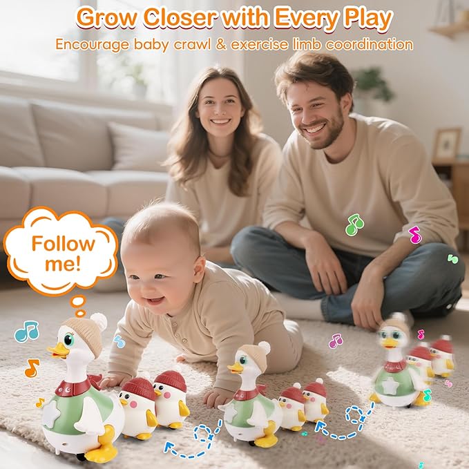 Musical Lullaby Crawling Duck Toy - Interactive Baby Toys with Waddling & Calming Lights for Tummy Time, Bedtime & Crawling Training | BPA-Free Infant Gift for 6-12 Months