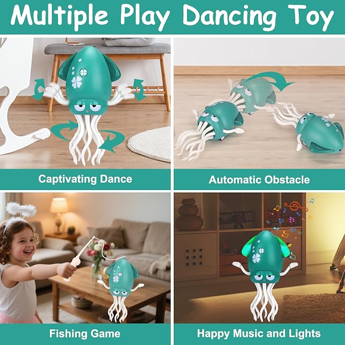 BUSOHA Dancing Octopus Toy – Electric Crawling Octopus Music Toys with Light Up and Smart Sensor,Gift for New Mom,Friend,Family,Green