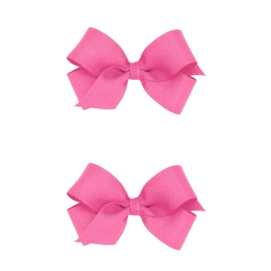 Wee Ones Girls 2 Pack Grosgrain Hair Bows with Plain Wrap Centre on a Wee Stay No Slip Clip, Mini, Hot Pink