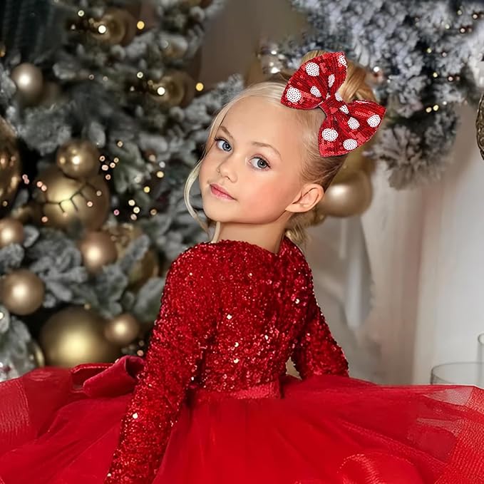 Christmas Glitter Hair Bows Clips Large Sequins Bow Hair Clips Red Dot Hair Barrettes Xmas Hairpin Hair Accessories for Women and Girls