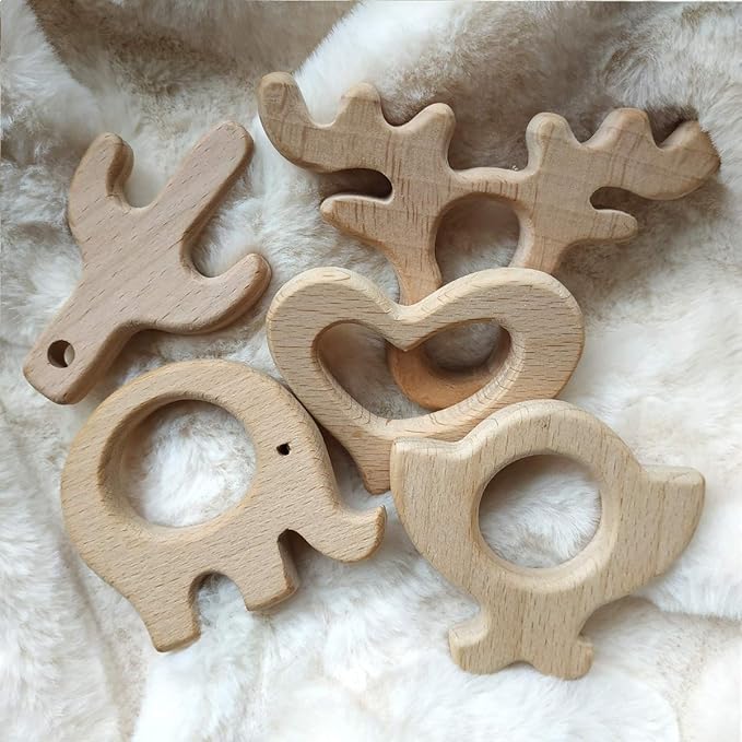 10pcs Natural Wooden Elephant Montessori Toy Pendant Pure Natural Beech Wood Animal Shape Toys for Handmade Necklace/Bracelet (Fat Elephant 10pcs)