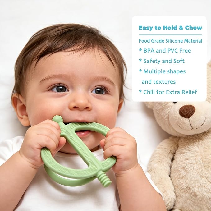 Baby Teething Toy, Nipple-Shaped with Easy-Hold Handle, Anti-Choking Design for Teething Relief, Teethers for Babies 0-36 Months, Textured Chewing Toys for Infants Toddlers (Red+Pink)