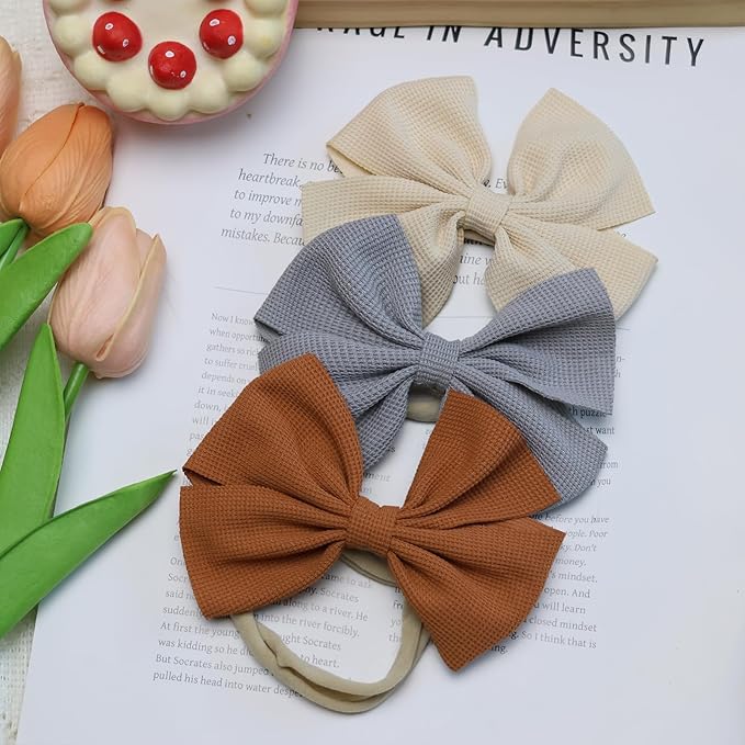 Baby Girls Nylon Headbands Newborn Bows Handmade Hair Bows Soft Hairbands Hair Accessories for Teen Infant Toddler Kids 3PCS