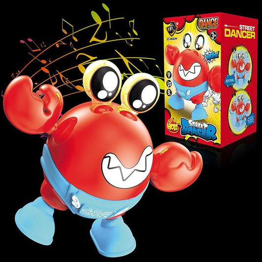 ritastar Dancing Crab Baby Toy,Tummy Time Toys with Funky Moves,Music,RGB LED Lights,Battery Powered Moving Crawling Interactive Learning Toy for Kids,Toddlers,Baby Boys Girls Birthday