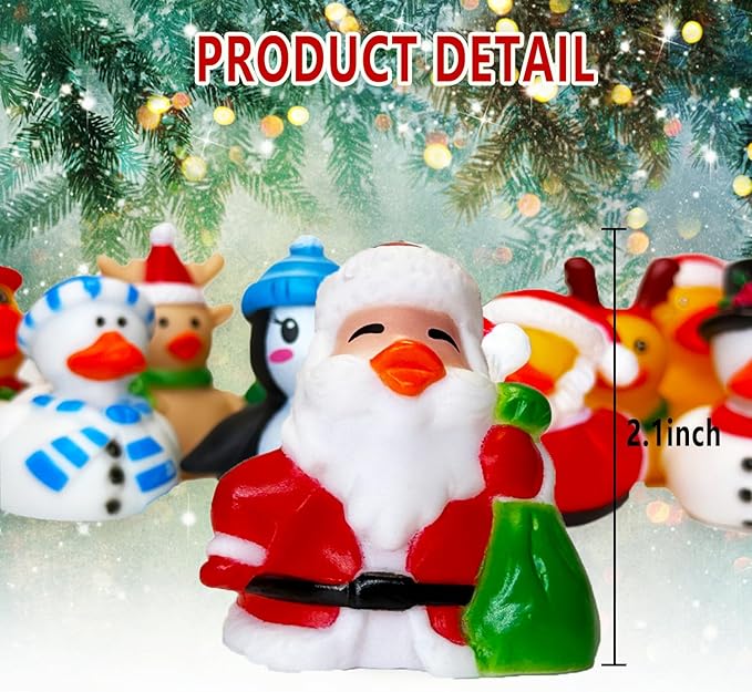48PCS Christmas Rubber Ducks in Bulk Mini Rubber Ducks for Jeeps Christmas Ducks Basket Stuffers Christmas Ducks for Kids Baby Bath Toys Christmas Party