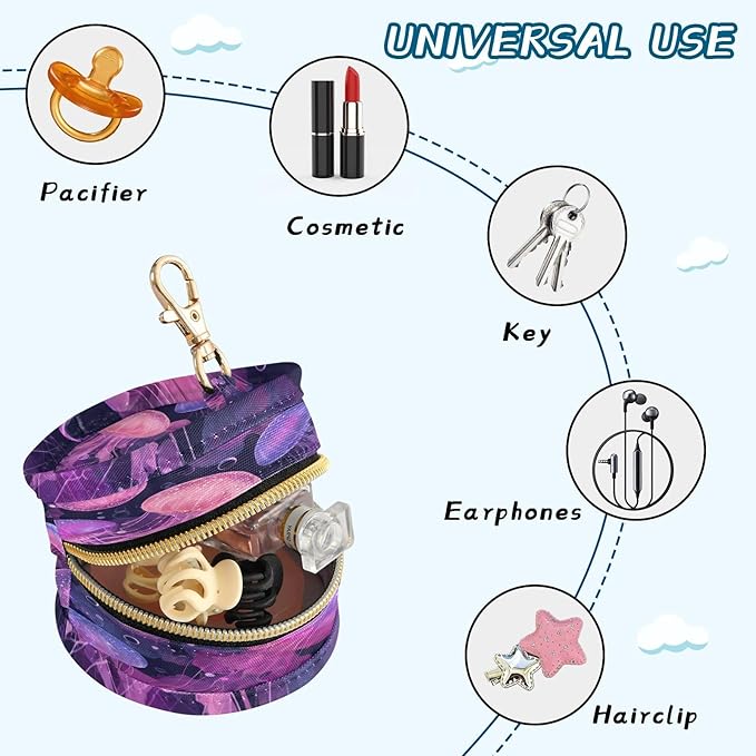Pacifier Holder with Clip Pacifier Case for Diaper Bag Round Baby Pacifier Pouch Box Bag Portable Jellyfishes and Bubbles Pink