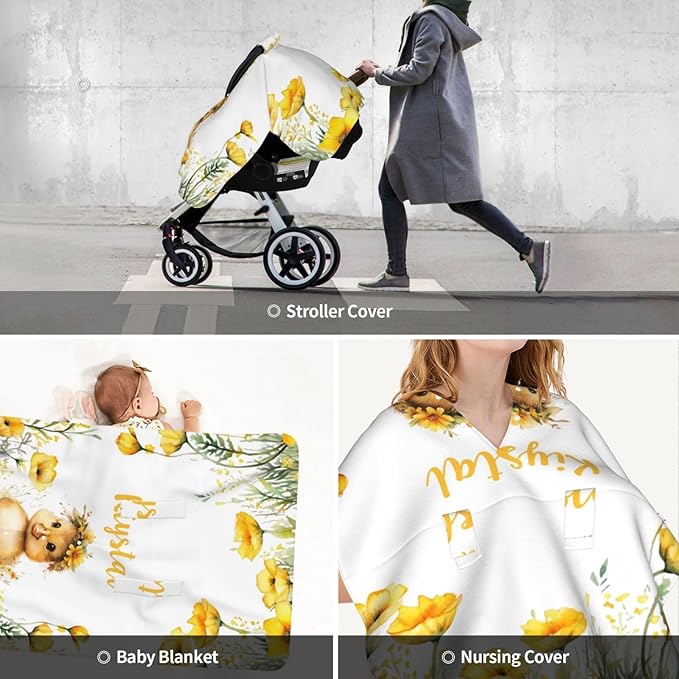 Personalized Baby Car Seat Canopy with Name – Custom Little Duck Minky Nursing Cover for Boys & Girls, Soft Stroller Cover for Infants & Newborns, Carseat Canopy for Breastfeeding