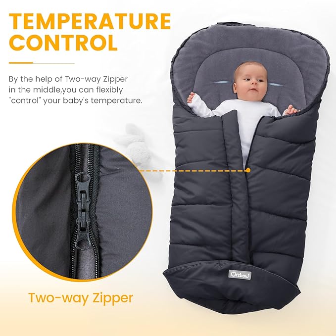 Orzbow Universal Footmuff for Stroller, Winter Warm Baby Stroller Bunting Bag, Waterproof Windproof Warm Polar Fleece Lined for Toddler Stroller Sleeping Bag, Black