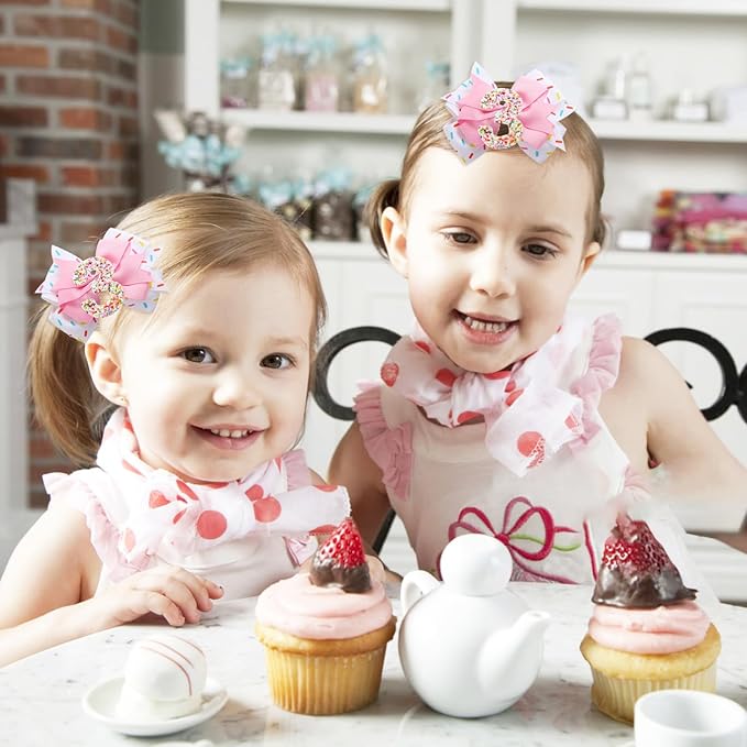 Birthday Hair Clips for Baby Girls - 2Pc Pink Sprinkle Bow Hair Clips for 3rd Birthday Glitter Ice Cream Baby Bow Party Decorations for Girls Toddlers Hair Accessories (Pink-3 Years)