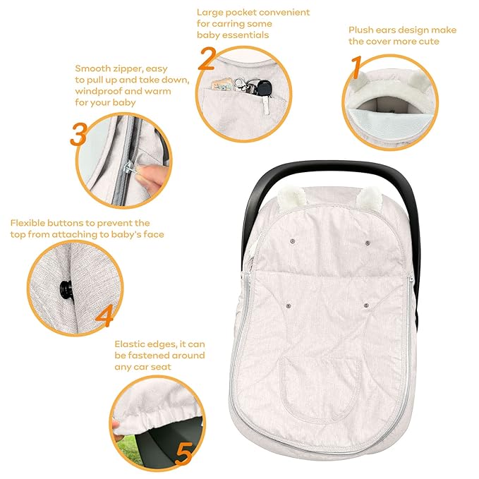 Baby Car Seat Cover,Winter Car Seat Cover for Babies,2 in 1Universal Infant Car Seat Cover for Boys & Girls-Keeps Babies Warm and Cozy,Zipped Baby Carseat Cover Fit for All Season