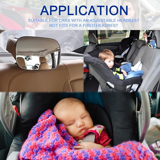 JONMON Baby Car Mirror, Shatterproof Adjustable Infant Rear Facing View Seat Mirror with Large Convex Clear Glass for Fixing Automotive Backseat Headrest