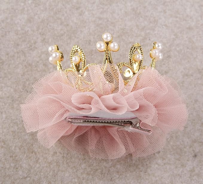 Nishine Baby Crown Hair Pins Princess Girls Crown Tiara Hair Clips Tulle Mesh Tiaras for Kids Gift (Gold)