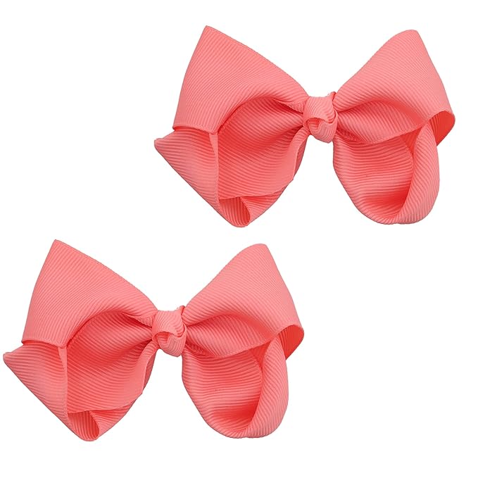 3 Inch Grosgrain Bow for Little Girls- Set of 2 (Coral)