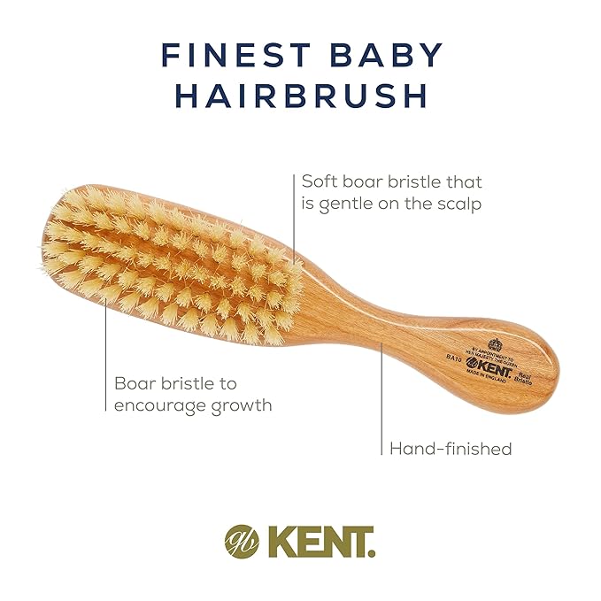Kent BA10 Newborn Baby Hair Brush with Soft 100% Pure White Natural Bristle, Cradle Cap Hairbrush for Infant, Toddler and Kids with Cherrywood Base. Encourages Growth and Shine, Made in England