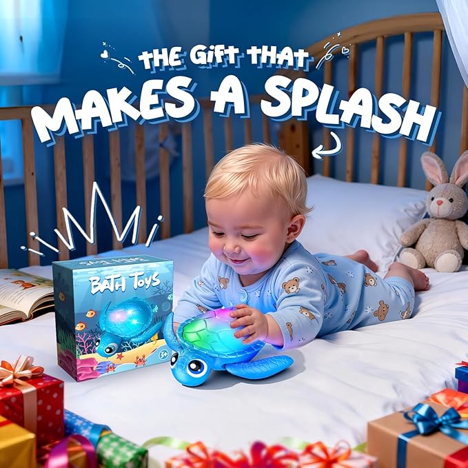 Electric Turtle Bath Toys - Automatic Swimming with Colorful LED Lights, Rechargeable & Auto Shut-Off, Water Pool Floating Toys Bath Bath Toys Easter Basket Stuffers for Toddlers Kids Ages 1-3 2-4 4-8